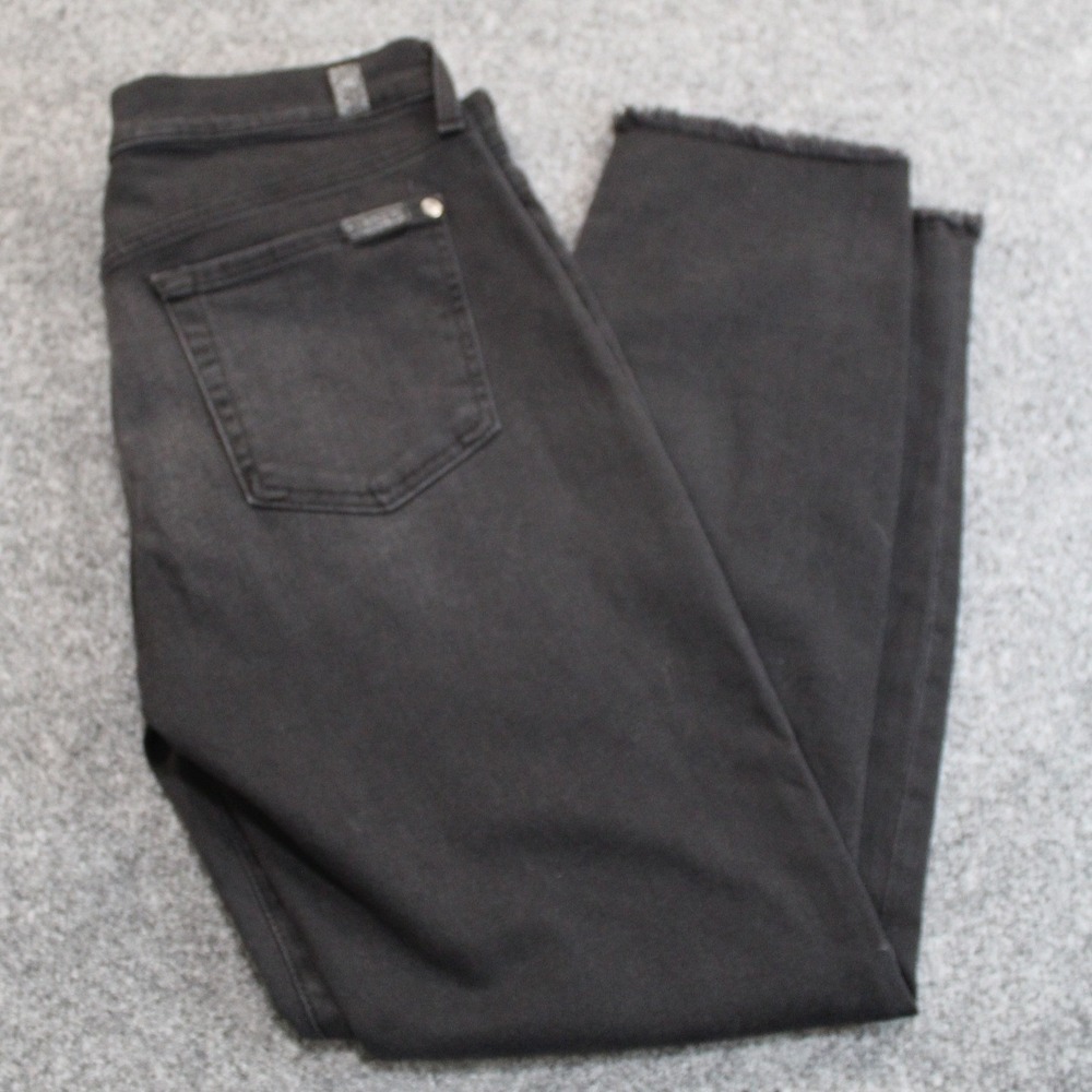 Seven For All Mankind Roxanne Ankle‎ Black Wash Frayed Hem Jeans Women's Size 29